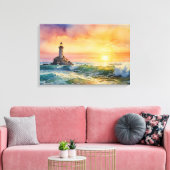 Serene Lighthouse at Sunset - Ocean Wall Art Leinwanddruck (Insitu (Wohnzimmer))