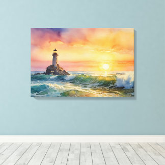 Serene Lighthouse at Sunset - Ocean Wall Art Leinwanddruck