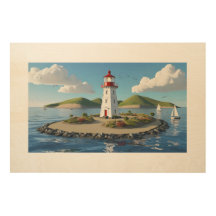 Serene Lighthouse Island mit Sailboote