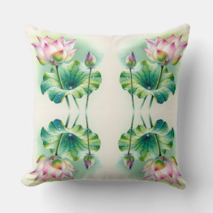 Serene Lotus Bliss: Tranquil Watercolor Pillow Des Kissen