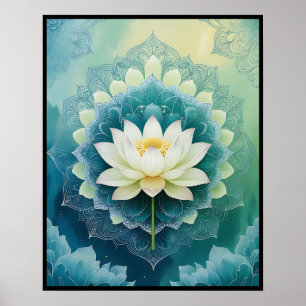 Serene Lotus Mandala: Blaue und grüne Meditation K Poster