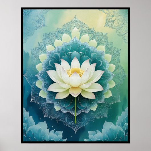 Serene Lotus Mandala: Blaue und grüne Meditation K Poster (Vorne)