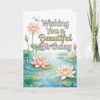 Serene Lotus Teich Wasserfarben Geburtstag Karte