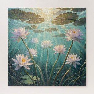 Serene Lotusblumen Unterwasser-Sonnenlicht Wasser Puzzle