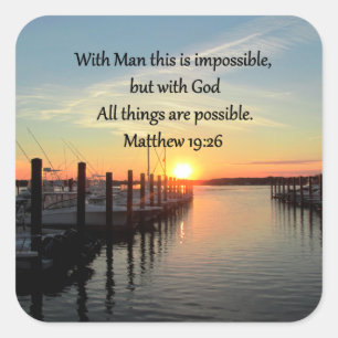 SERENE MATTHEW 19:26 SONNENSET FOTO DESIGN QUADRATISCHER AUFKLEBER