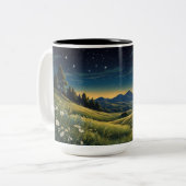 Serene Meadow Under Starry Sky Moonlit Wild floss Zweifarbige Tasse (Vorderseite Links)