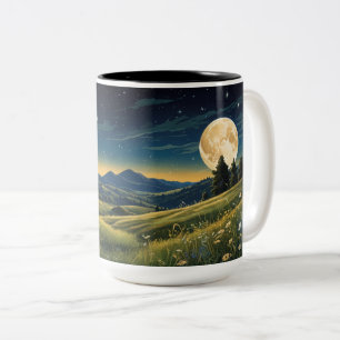 Serene Meadow Under Starry Sky Moonlit Wild floss Zweifarbige Tasse