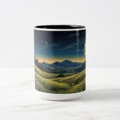 Serene Meadow Under Starry Sky Moonlit Wild floss Zweifarbige Tasse (Mittel)