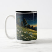 Serene Meadow Under Starry Sky Moonlit Wild floss Zweifarbige Tasse (Links)