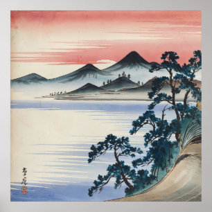 Serene Meereslandschaft Sonnenuntergang Vintage-Aq Poster