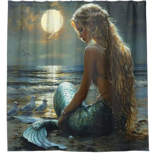 Serene Mermaid Sunset Duschvorhang (Vorderseite)