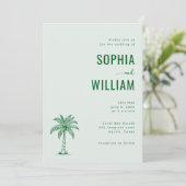Serene Mint Palm Tree Wedding Einladung (Stehend Vorderseite)