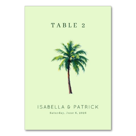 Serene Mint Tropical Palm Tree Tischnummer (Vorderseite)