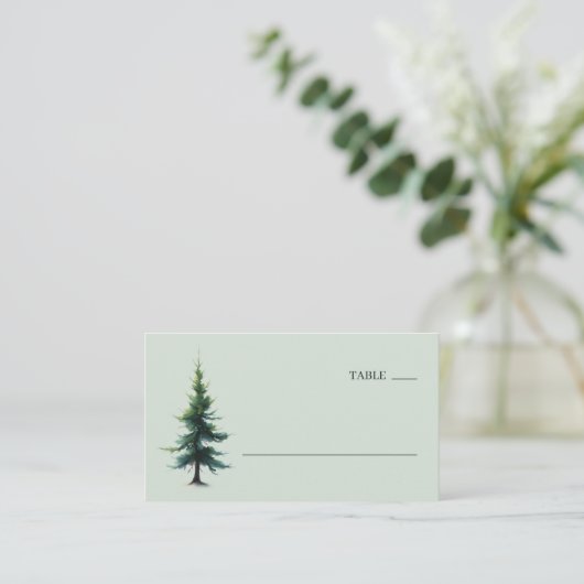 Serene Mint Watercolor Evergreen Tree Platzkarte (Stehend Vorderseite)