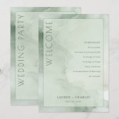 Serene Mint Watercolor Zeremonienplan Programm (Vorne/Hinten)