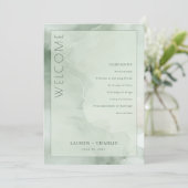 Serene Mint Watercolor Zeremonienplan Programm (Stehend Vorderseite)