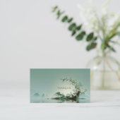 Serene Misty Lake Pink Floral Arch Mountain Zen Visitenkarte (Stehend Vorderseite)