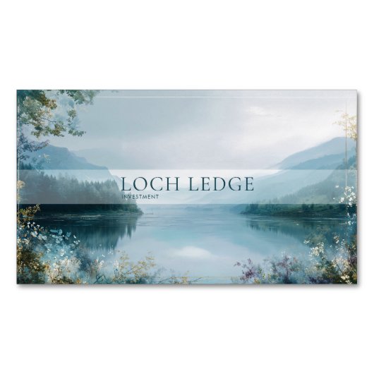 Serene Misty Mountain Lake Gold Sparkle Magnetische Visitenkarte (Vorderseite)