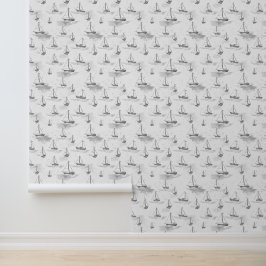 Serene monochromatische Segelboote Muster Tapete