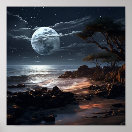 Serene Moon am Nachtposter | Naturschutzmauer Poster (Vorne)