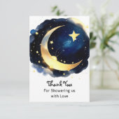Serene Moon and Stars Delight Boy Baby Dusche Dankeskarte (Stehend Vorderseite)