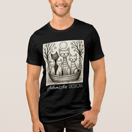 Serene Moonlit Cat Family Illustration Tri-Blend Shirt (Vorderseite)