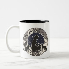 Serene Moonlit Cats & Girl Silhouette Artistic Mug Zweifarbige Tasse