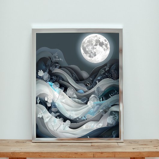 Serene Moonlit Landschaft Poster