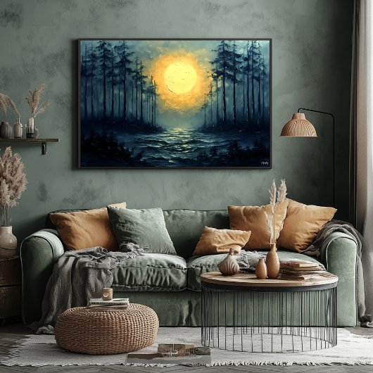 Serene Moonlit Wald Weg mit Vollmond Poster