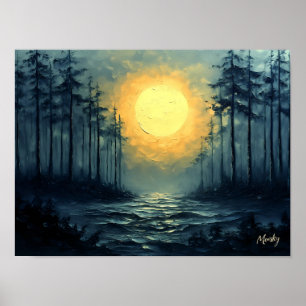 Serene Moonlit Wald Weg mit Vollmond Poster