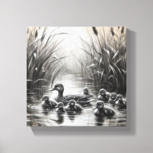 Serene Mother und ihre Ducklings Canvas Print Leinwanddruck