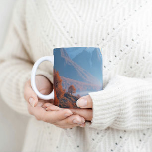 Serene Mountain Lake & Autumn Tree Landschaft Kaffeetasse