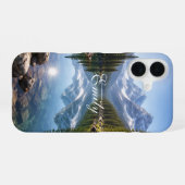 Serene Mountain Lake Landscape Personalized Name iPhone 16 Hülle (Rückseite (Horizontal))
