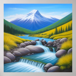 Serene Mountain Landschaft mit Cascading Stream Poster