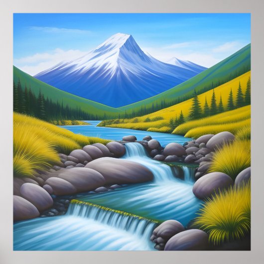 Serene Mountain Landschaft mit Cascading Stream Poster (Vorne)