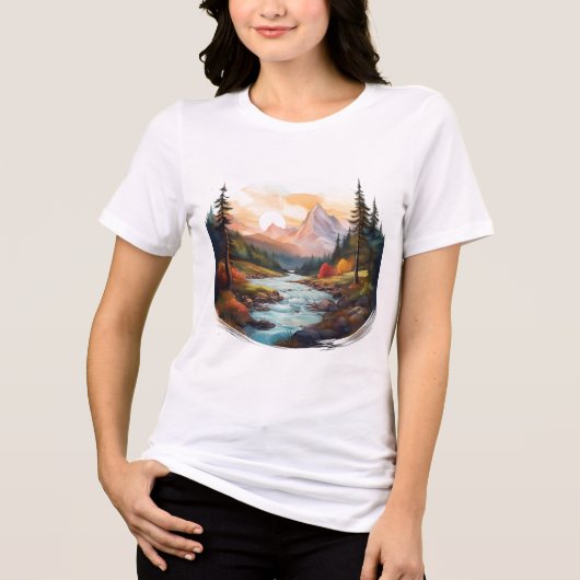 Serene Mountain Landschaft mit fließendem Fluss Tri-Blend Shirt (Vorderseite)
