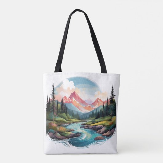 Serene Mountain Landschaft mit River Tote Bag Tasche (Rückseite)