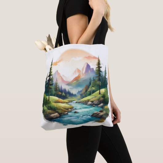 Serene Mountain Landschaft mit River Tote Bag Tasche (Von Nahem)