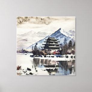 Serene Mountain Pagoda (Winter) Leinwanddruck
