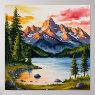 Serene Mountain und Trees Poster