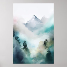 Serene Mountain Watercolor Abstrakt Art Download Poster