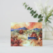 Serene Mountain Watercolor Farm Scene Postkarte (Stehend Vorderseite)