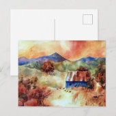 Serene Mountain Watercolor Farm Scene Postkarte (Vorne/Hinten)
