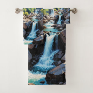 Serene Mountain Waterfall Landschaft Badhandtuch Set