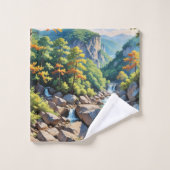 Serene Mountain Waterfall Landschaft Badhandtuch Set (Waschlappen)