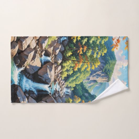 Serene Mountain Waterfall Landschaft Badhandtuch Set (Handtuch)