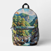 Serene Mountain Waterfall Landschaft Bedruckter Rucksack (Vorderseite)