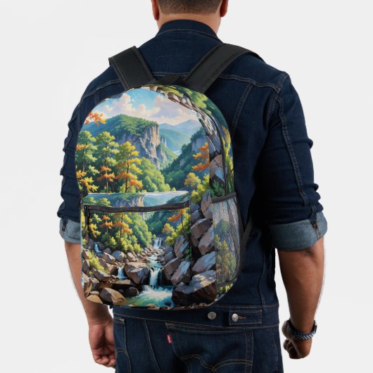 Serene Mountain Waterfall Landschaft Bedruckter Rucksack (Insitu (Modell))