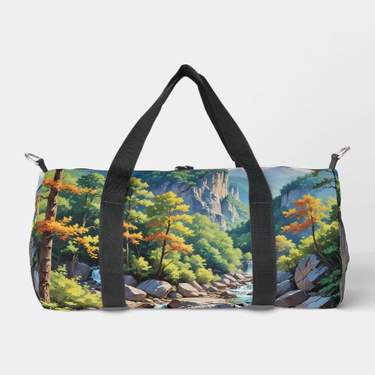 Serene Mountain Waterfall Landschaft Duffle Bag (Vorderseite)