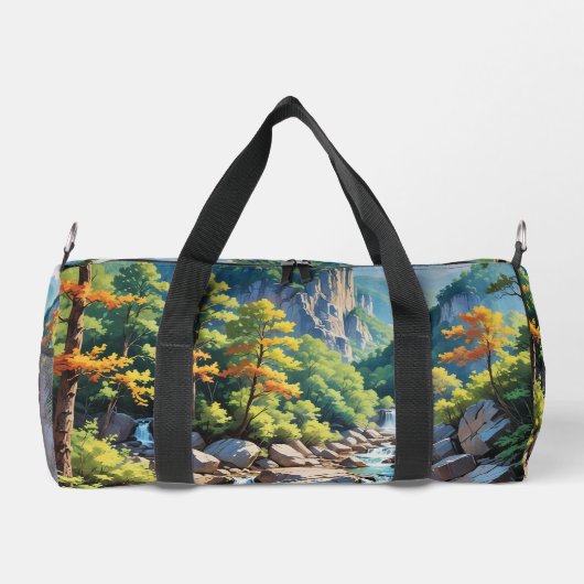 Serene Mountain Waterfall Landschaft Duffle Bag (Rückseite)